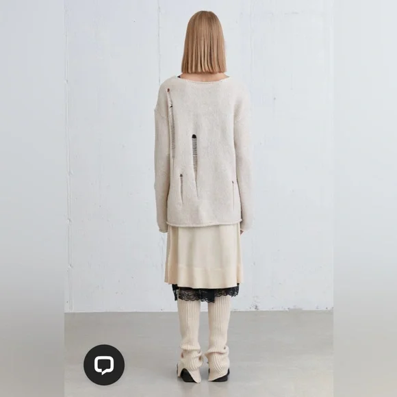 78$ NWT OAK+FORT Lace-Up Distressed Sweater | Relaxed Fit | NWT | Size S-M - Picture 5 of 15